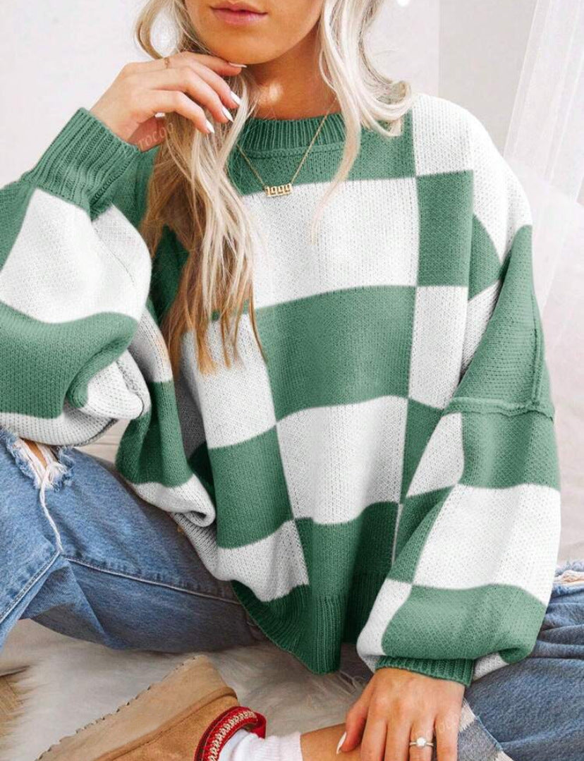 Céleste | Plaid Long Sleeve Relaxed Sweater