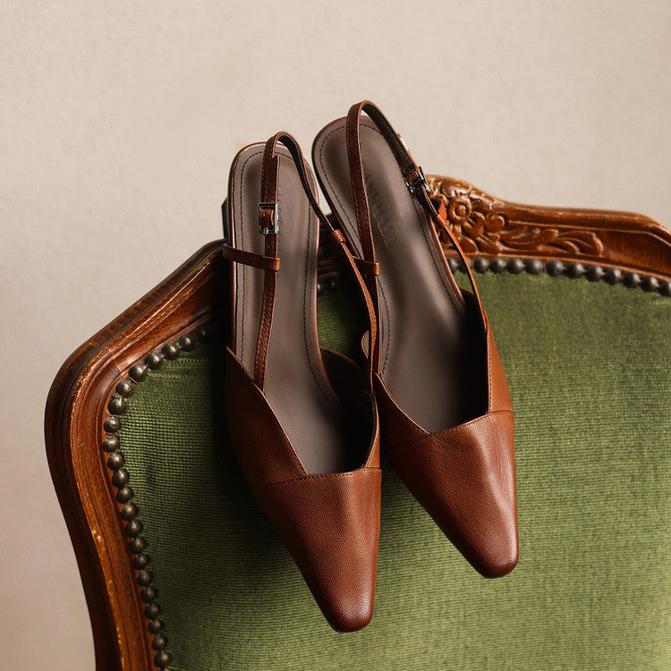 Almeta | Leather Slingback Heels