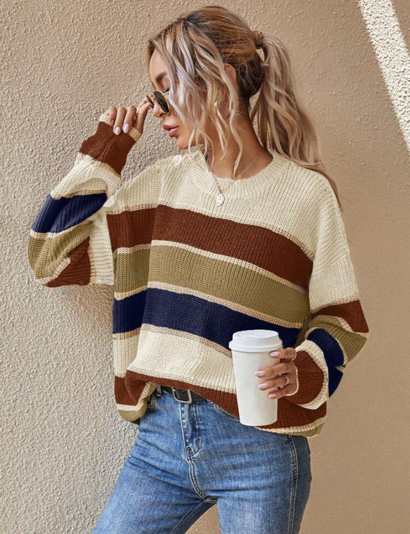 Camille | Striped Long Sleeve Round Neck Sweater