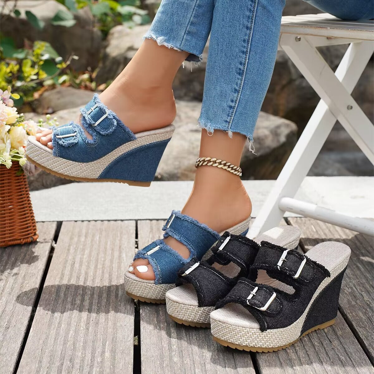 Florinda | Fray-Edge Wedge Sandals