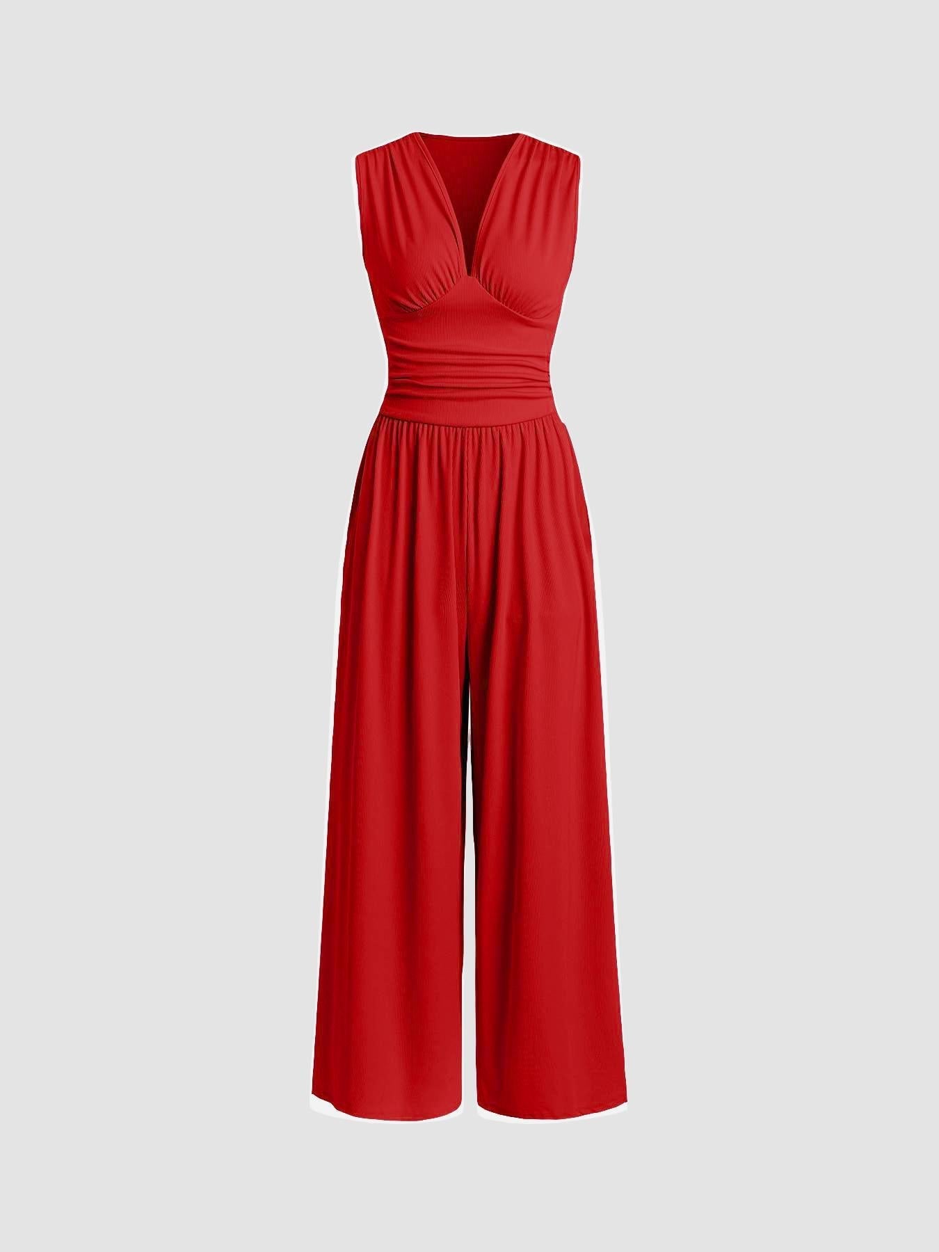 Sarah | Sleeveless Wide-Leg Ribbed Jumpsuit