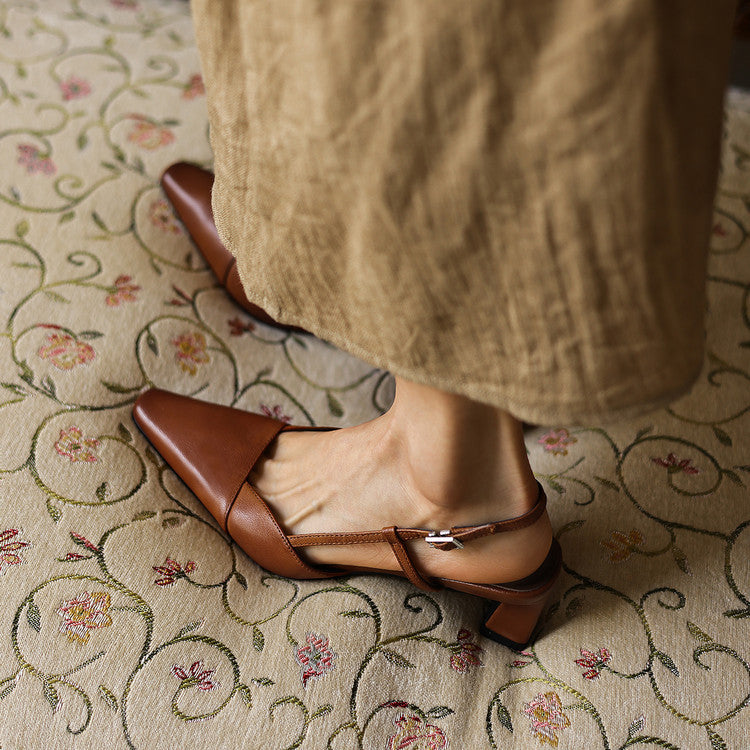 Almeta | Leather Slingback Heels