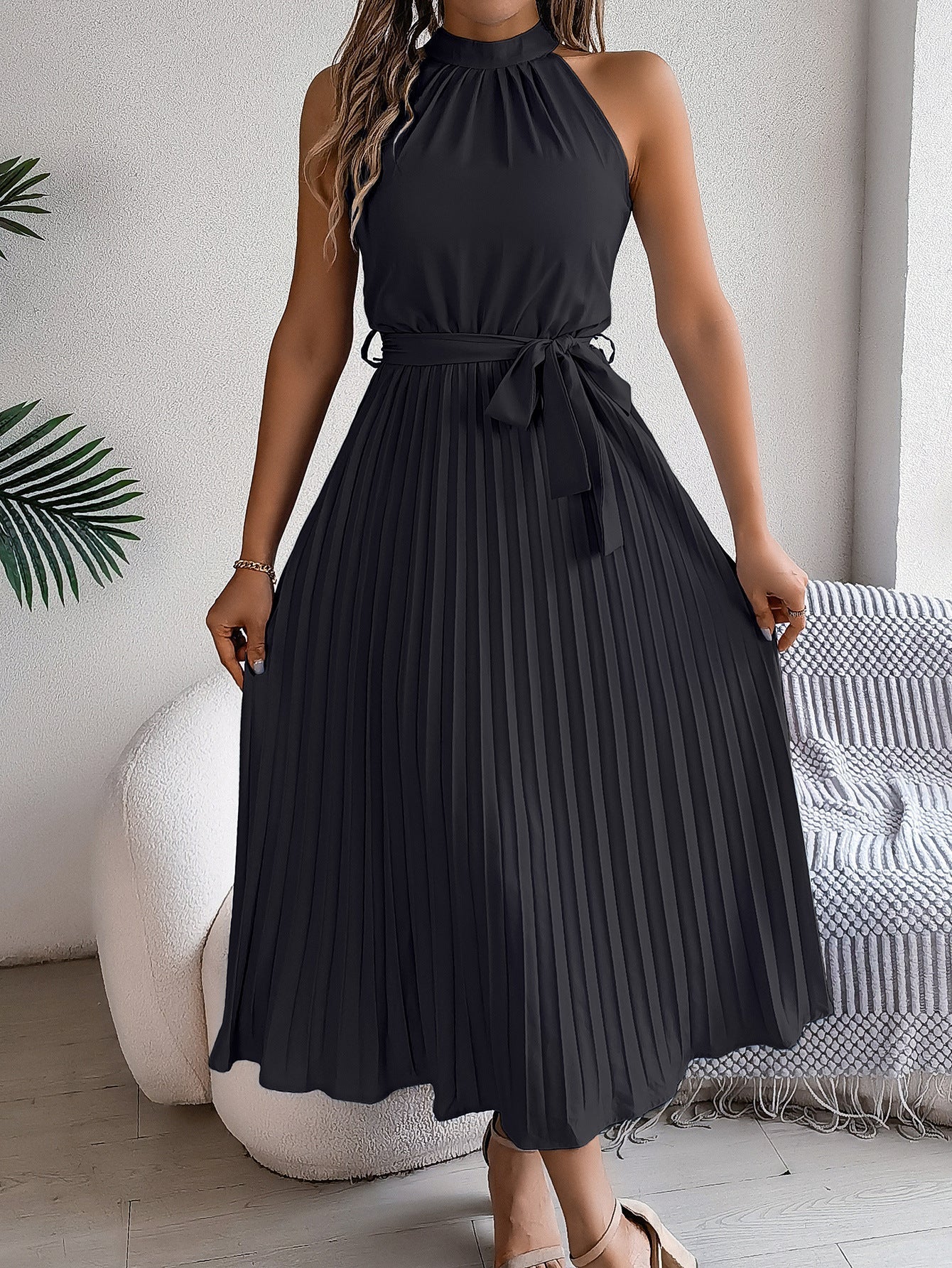 Céleste | Pleated Halter Midi Dress
