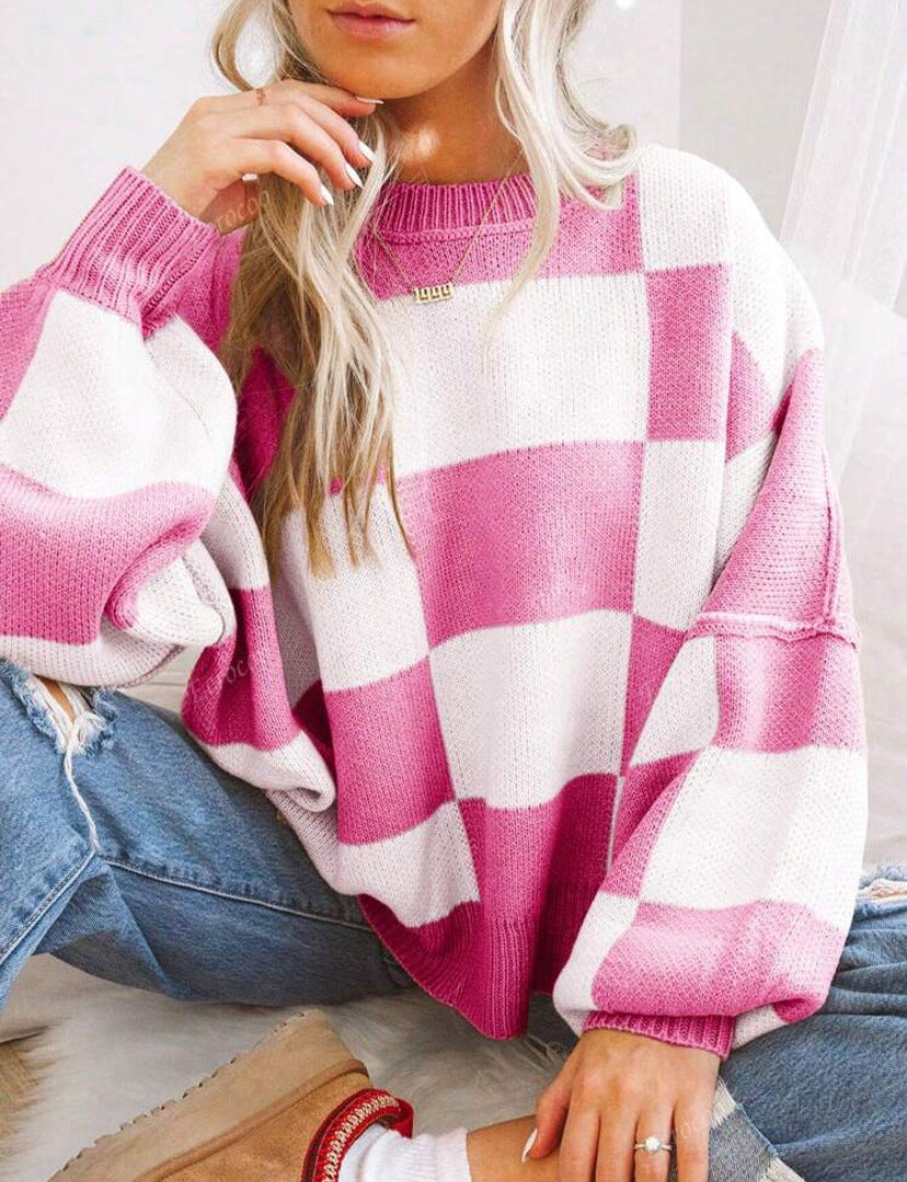 Céleste | Plaid Long Sleeve Relaxed Sweater