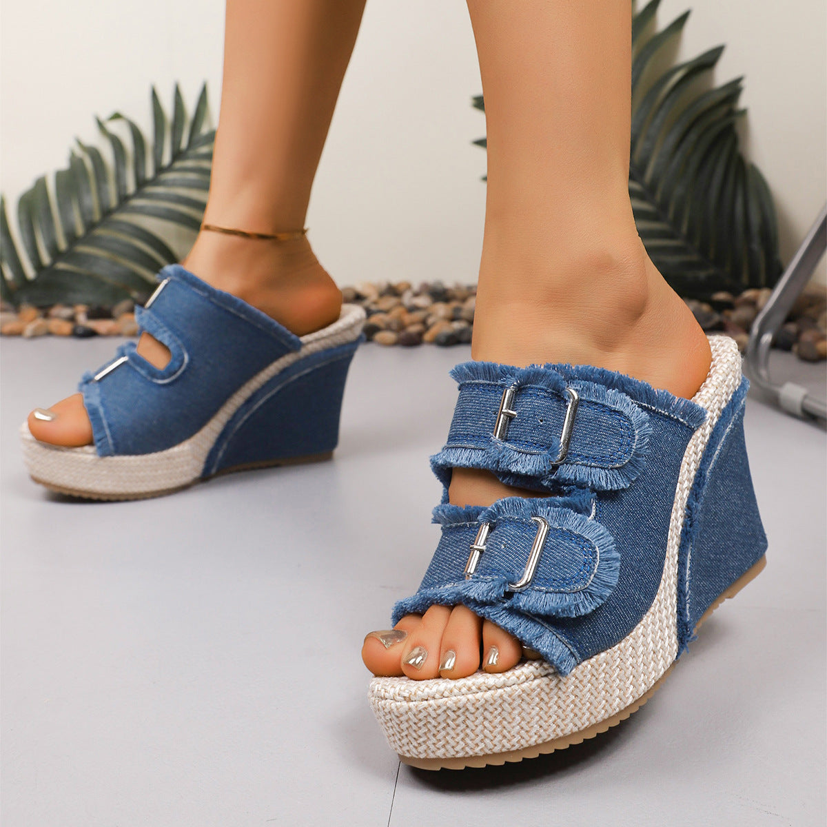 Florinda | Fray-Edge Wedge Sandals
