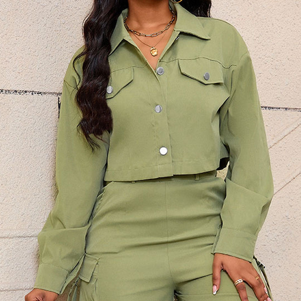 Camille | Cropped Button-Down Long Sleeve Jacket