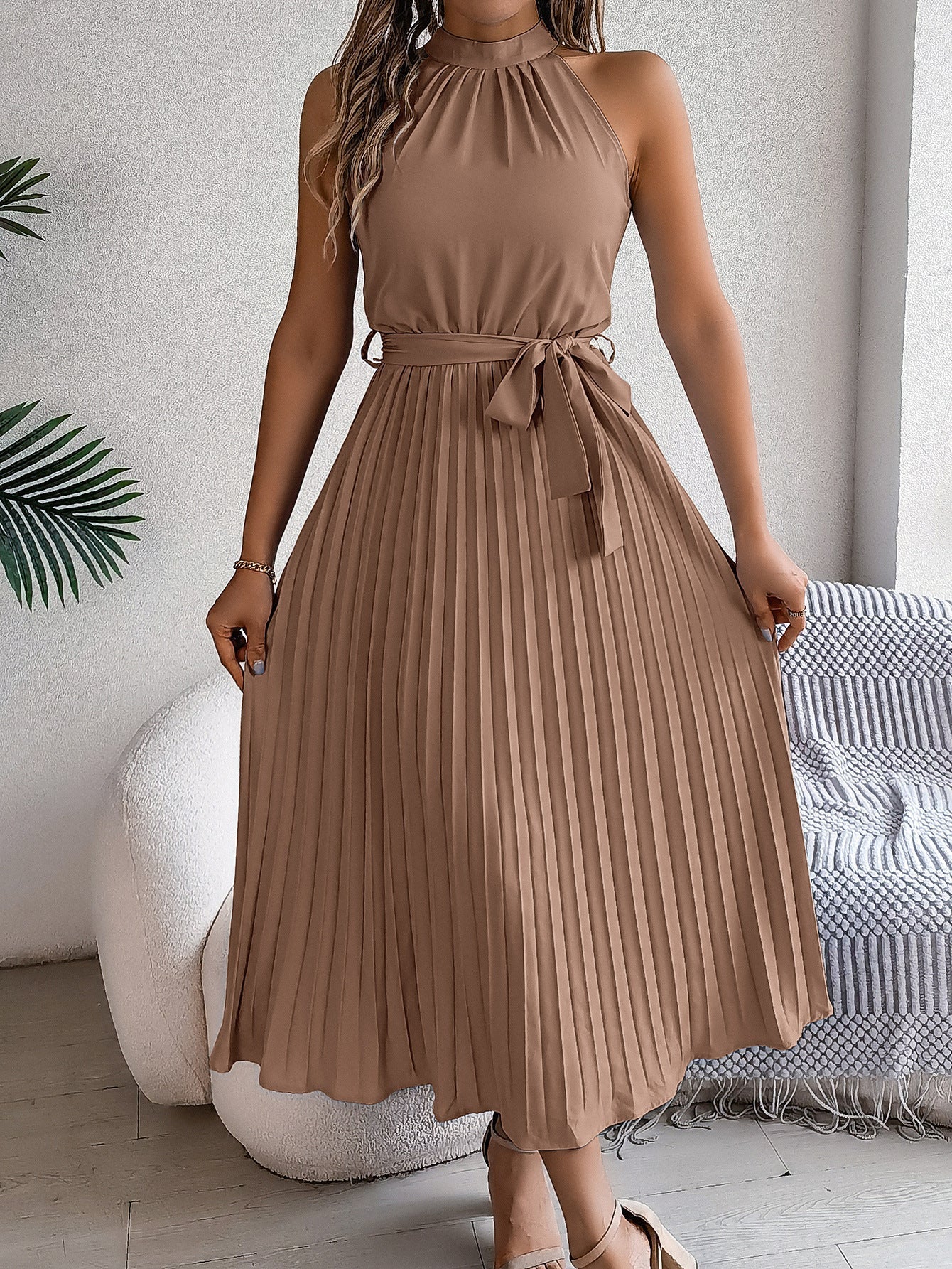 Céleste | Pleated Halter Midi Dress
