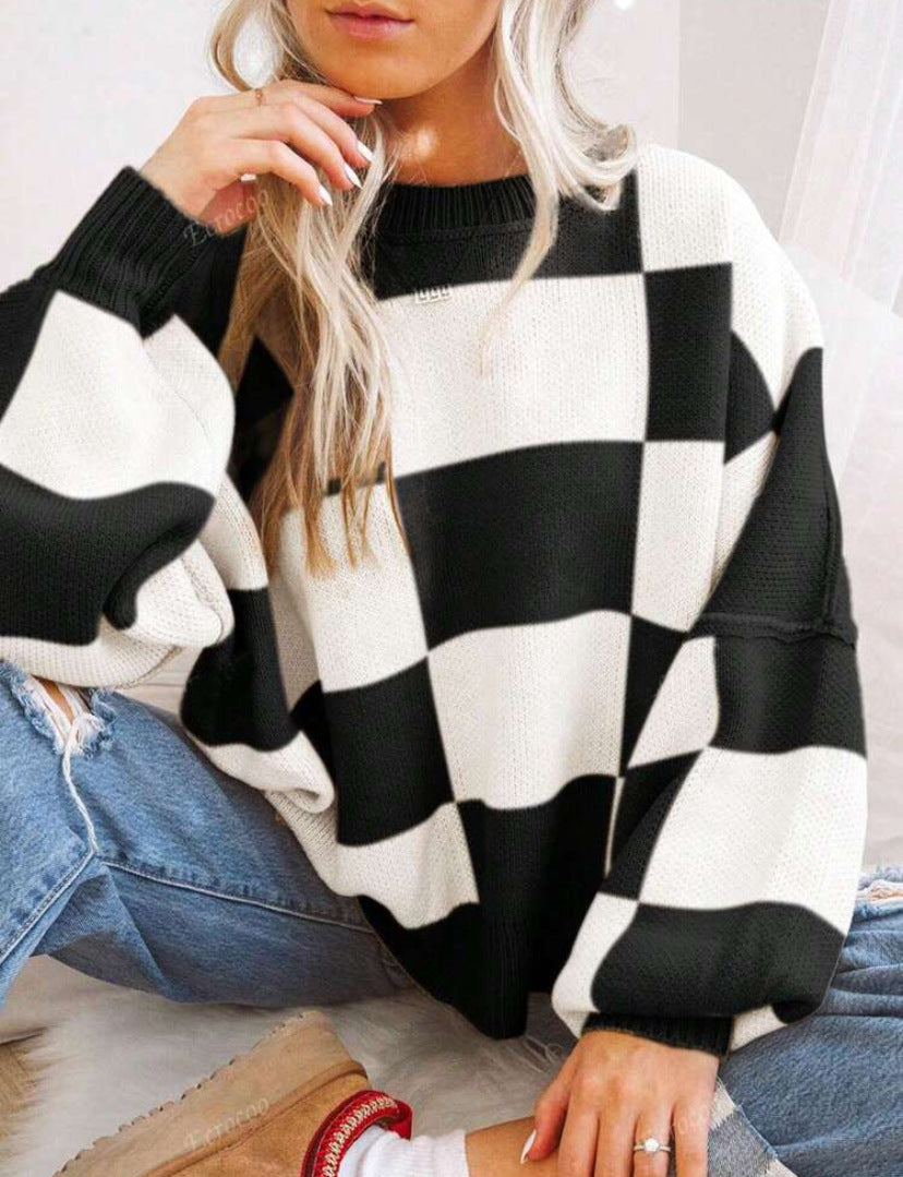 Céleste | Plaid Long Sleeve Relaxed Sweater