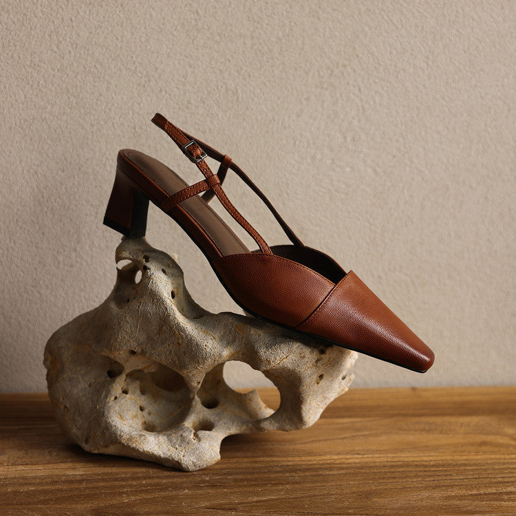 Almeta | Leather Slingback Heels