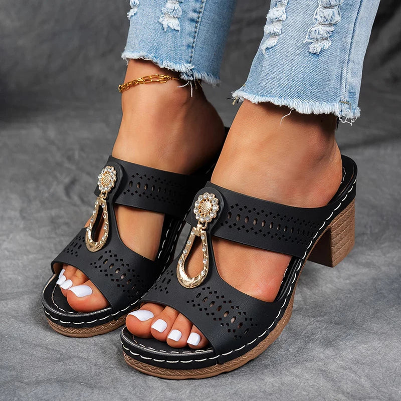 Virginia | Embellished Orthopedic Block-Heel Sandals