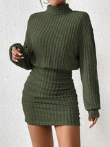 Céleste | Ribbed Turtleneck Midi Dress