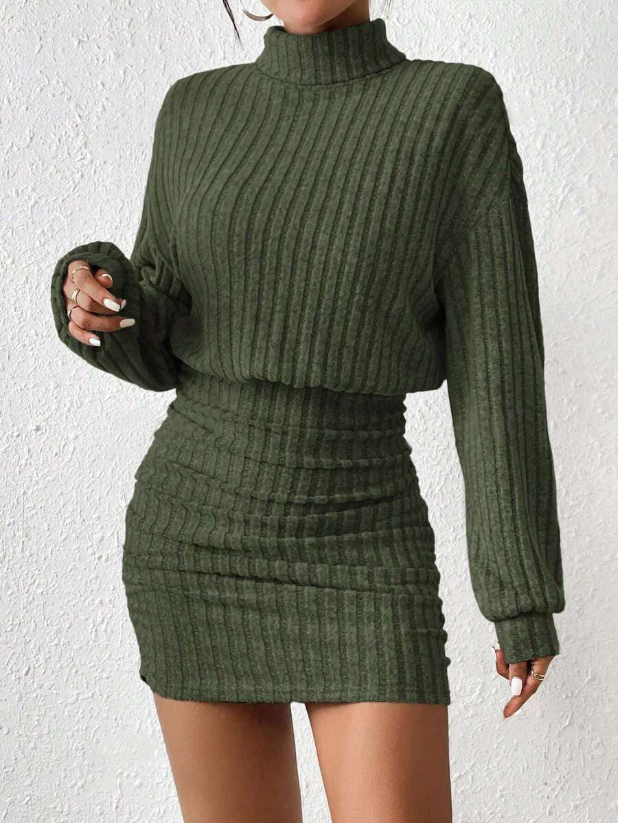 Céleste | Ribbed Turtleneck Midi Dress