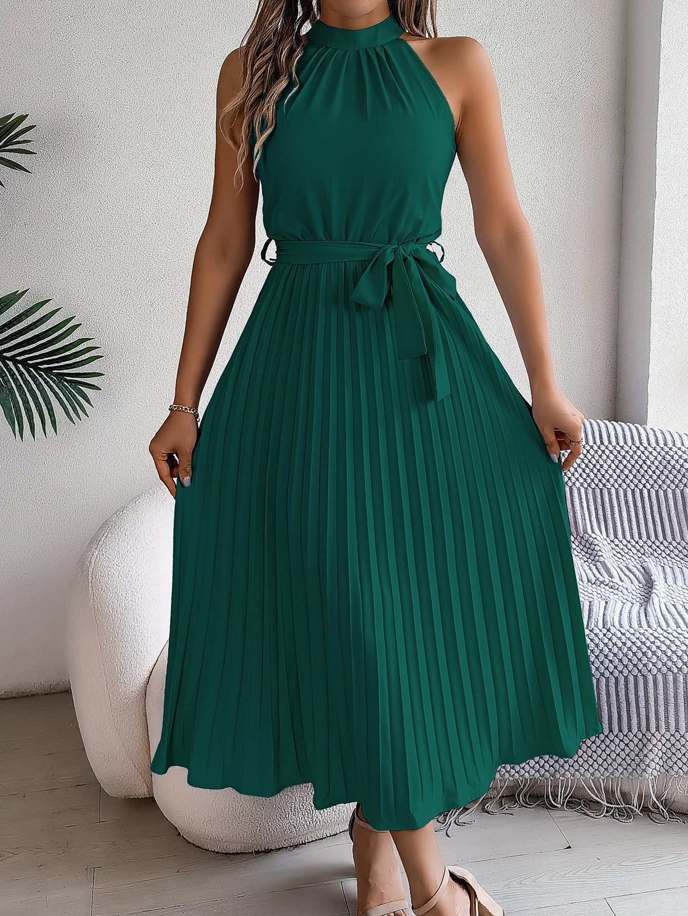 Céleste | Pleated Halter Midi Dress