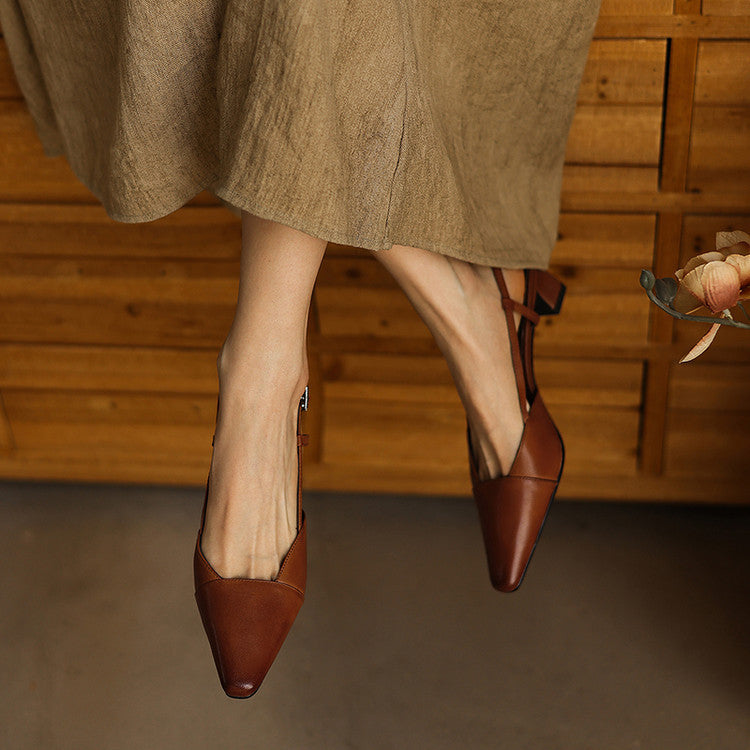 Almeta | Leather Slingback Heels