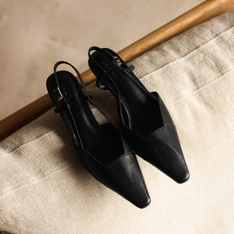 Almeta | Leather Slingback Heels