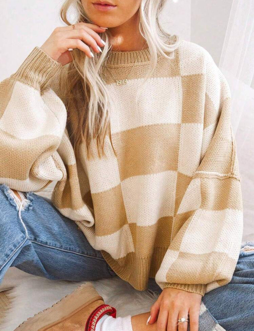 Céleste | Plaid Long Sleeve Relaxed Sweater