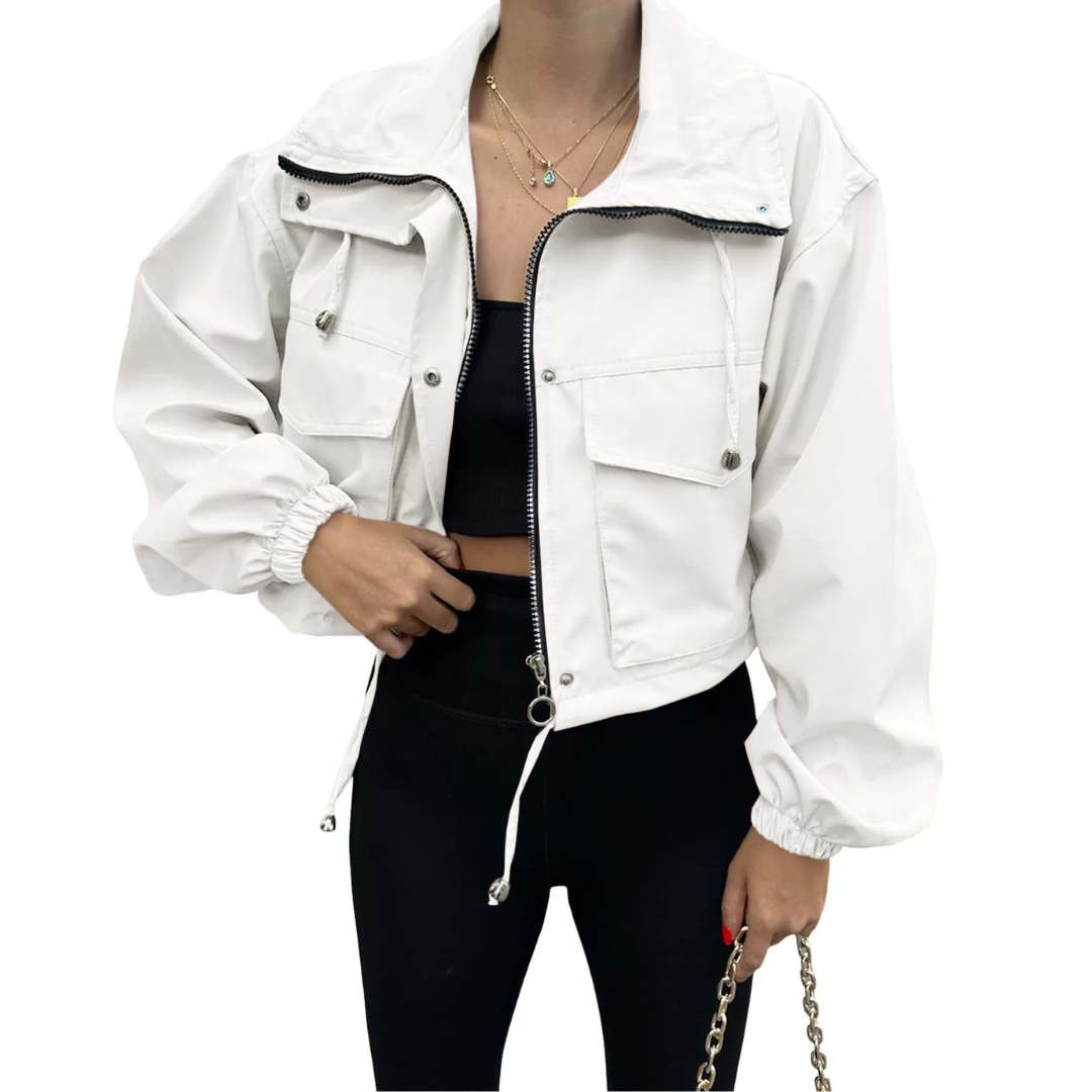 Zara | Solid Zip-Up Cropped Jacket