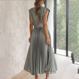 Céleste | Pleated V-Neck Elegant Dress