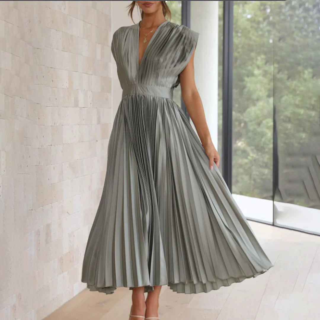 Céleste | Pleated V-Neck Elegant Dress