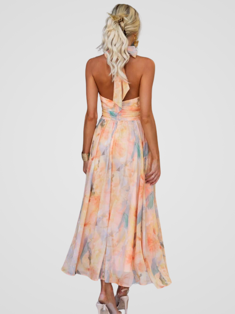Nilda | Soft Chiffon Halter Midi Dress