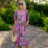 Céleste | Printed V-Neck Midi Dress