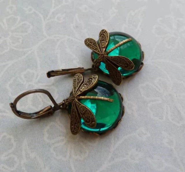 Sage | Spherical Dragonfly Antique Gold Earrings