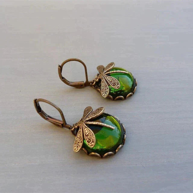 Sage | Spherical Dragonfly Antique Gold Earrings