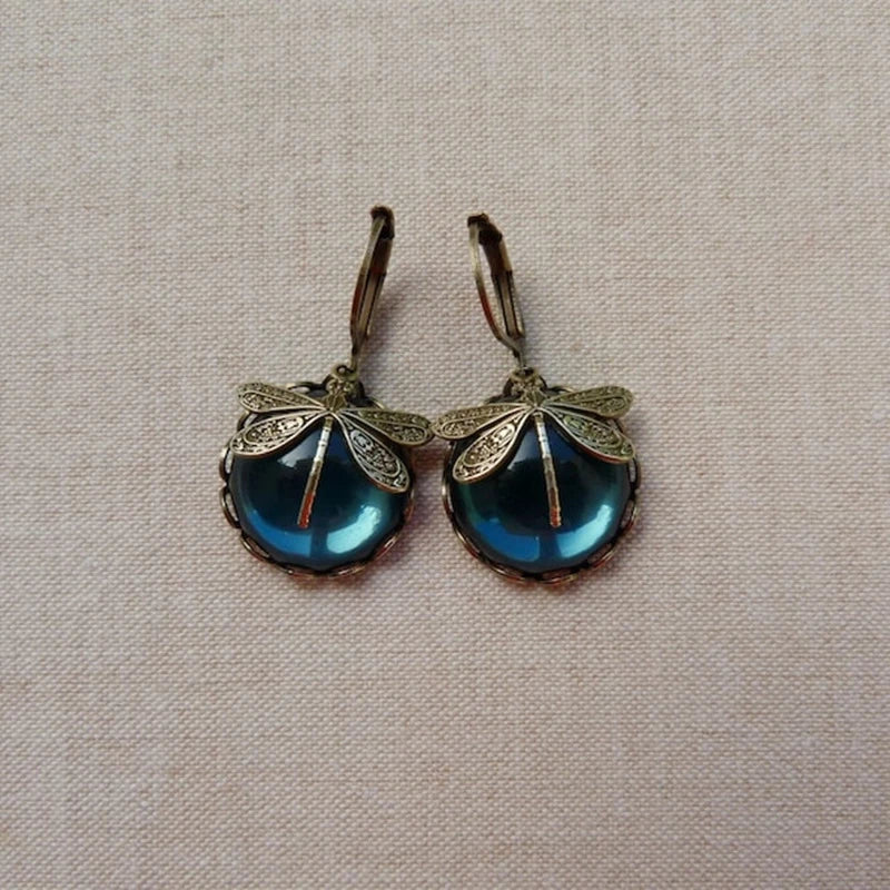 Sage | Spherical Dragonfly Antique Gold Earrings