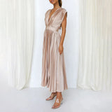Céleste | Pleated V-Neck Elegant Dress
