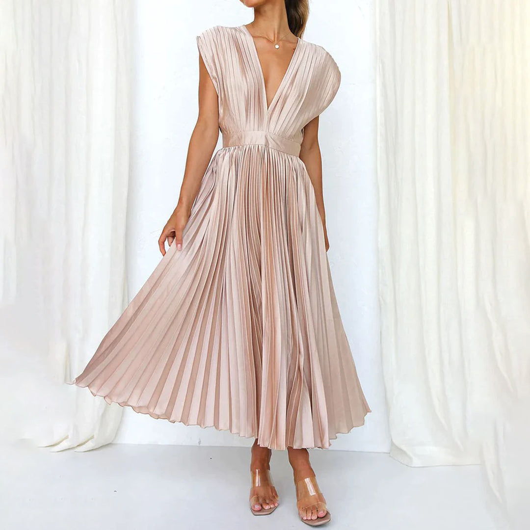 Céleste | Pleated V-Neck Elegant Dress