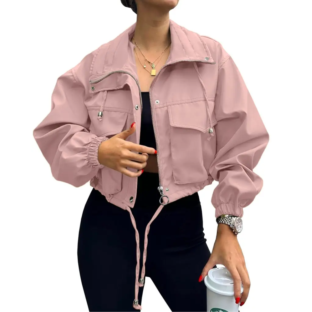 Zara | Solid Zip-Up Cropped Jacket