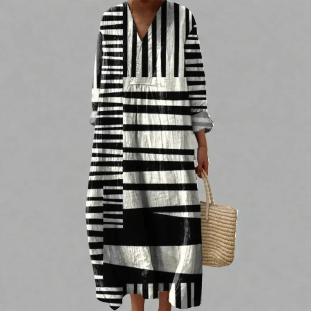 Gwyneth | Striped Linework Maxi Dress
