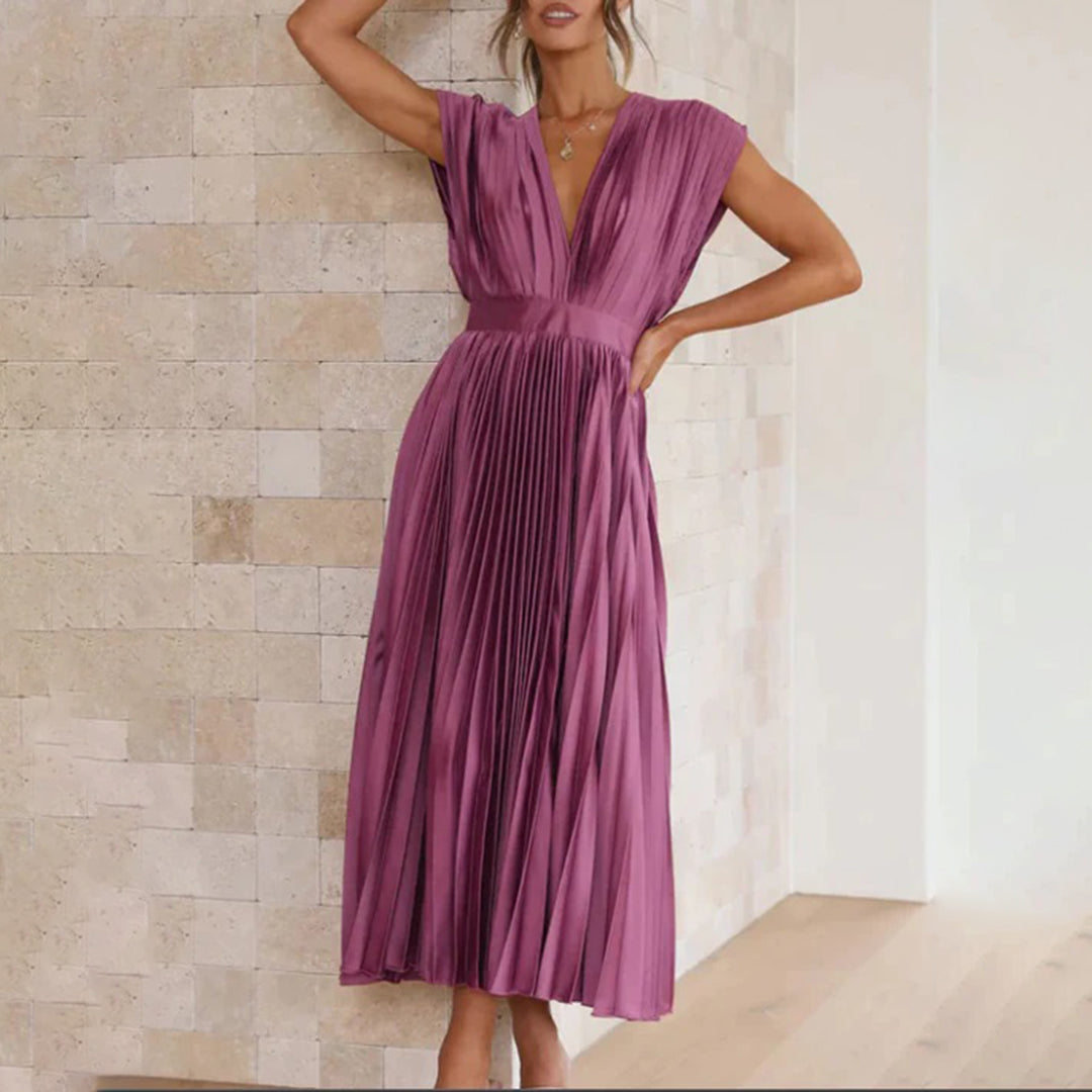 Céleste | Pleated V-Neck Elegant Dress