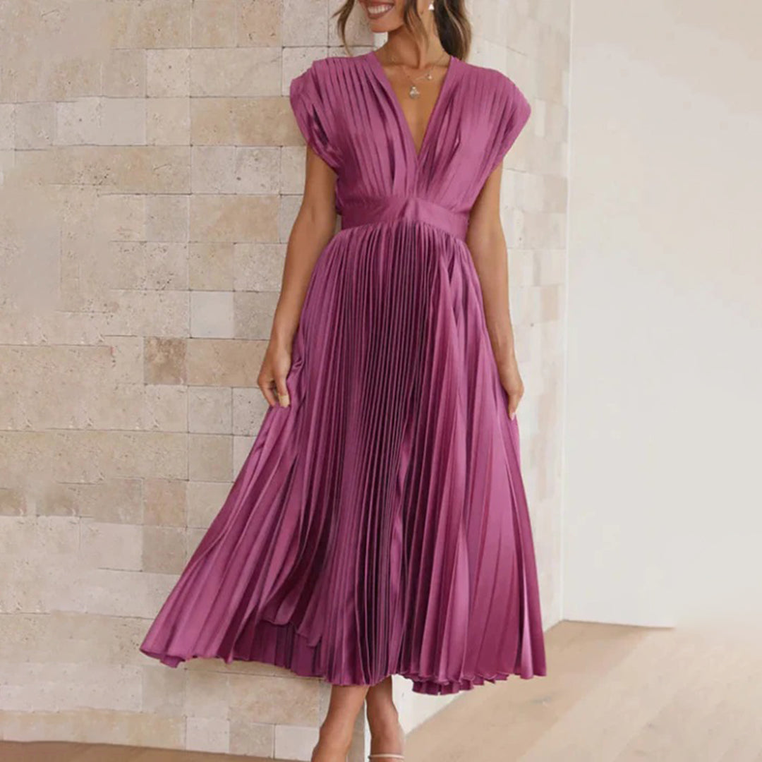 Céleste | Pleated V-Neck Elegant Dress