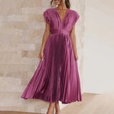 Céleste | Pleated V-Neck Elegant Dress
