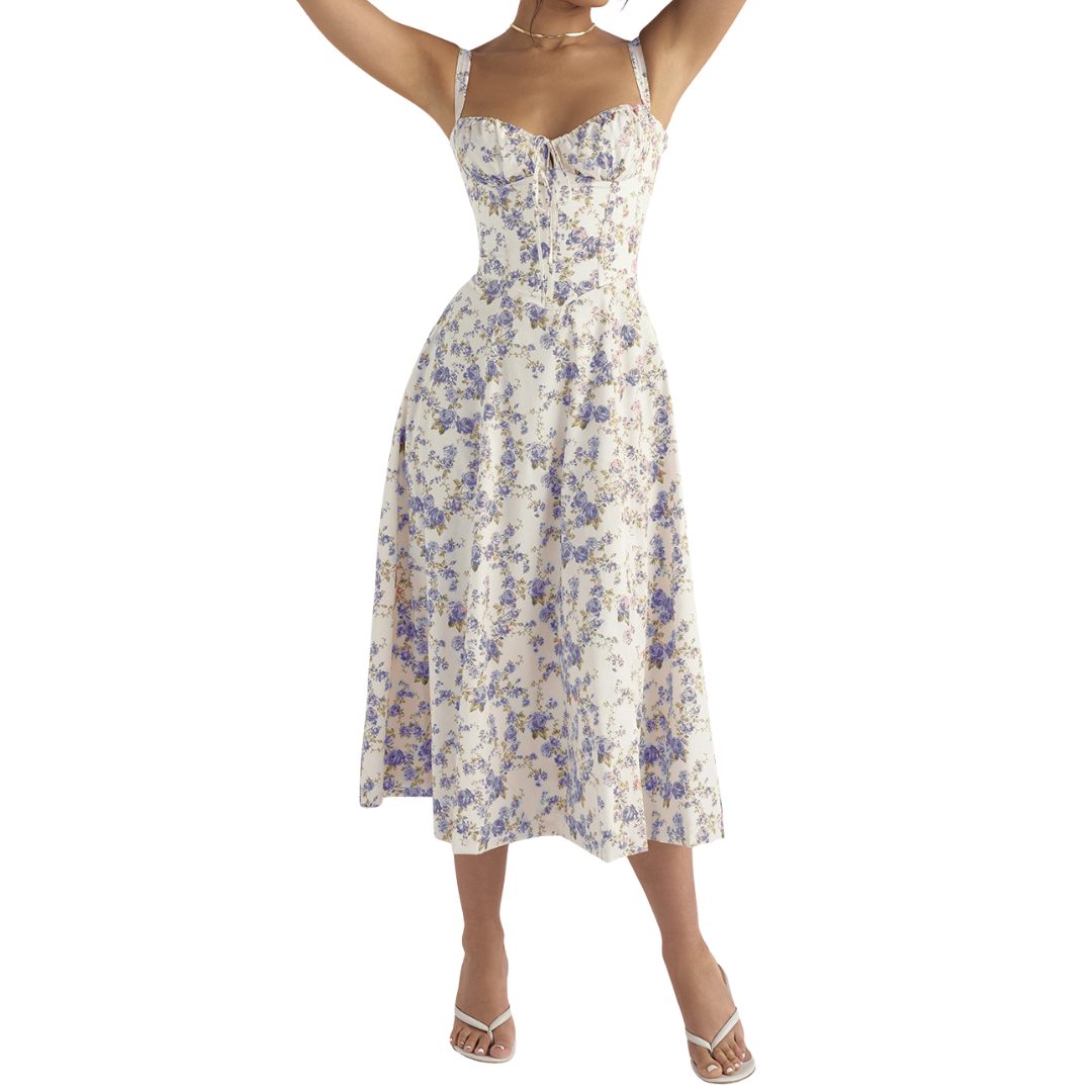 Céleste | Floral Corset Midi Dress