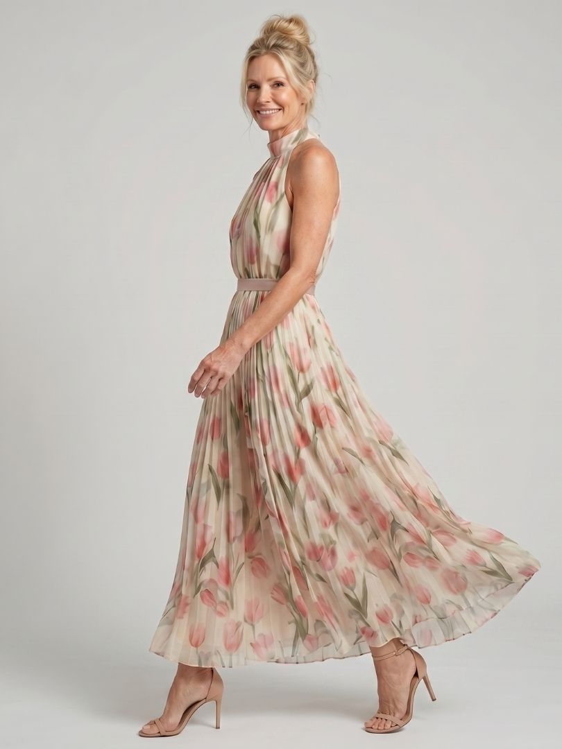 Sabina | Halter Neck Floral Midi Dress