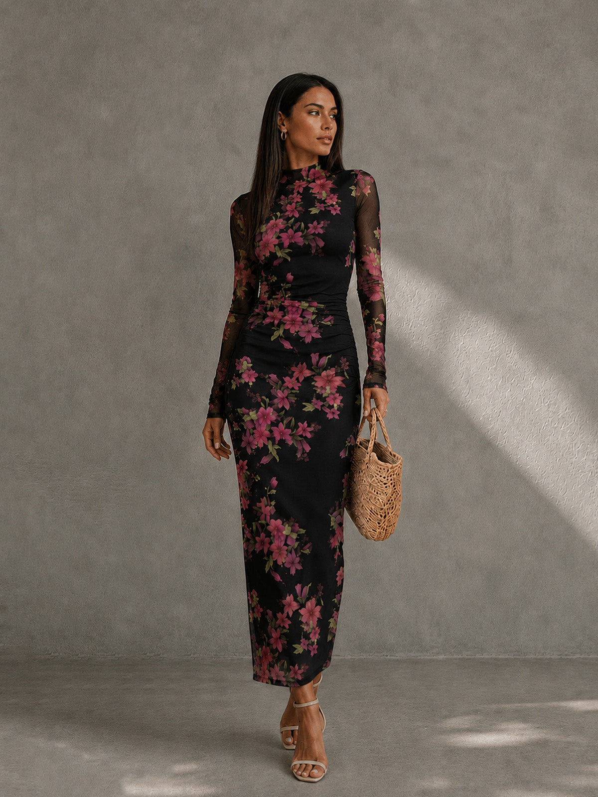 Earline | Floral Mesh Maxi Dress