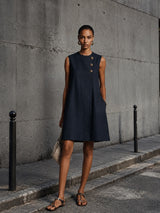 Vertie | Linen Round-Neck Mini Dress