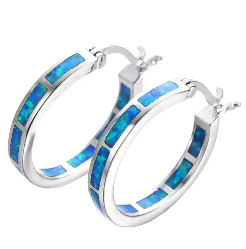 Bria | Blue Fire Opal Circle Hoops
