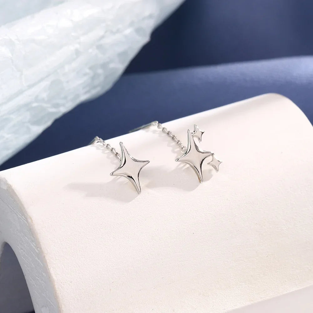 Reese | Sterling Silver Star Chain Earrings