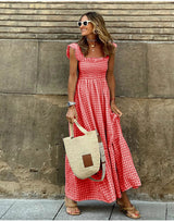 Catherine | Boho Gingham Midi Dress