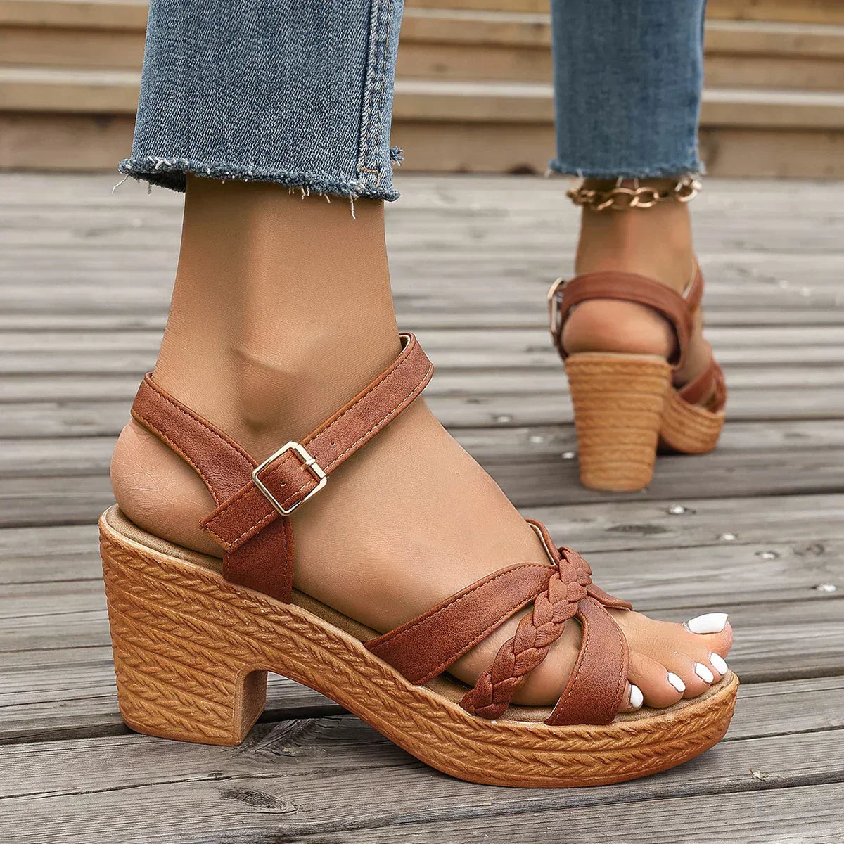 Madison | Braided Block-Heel Comfort Sandals