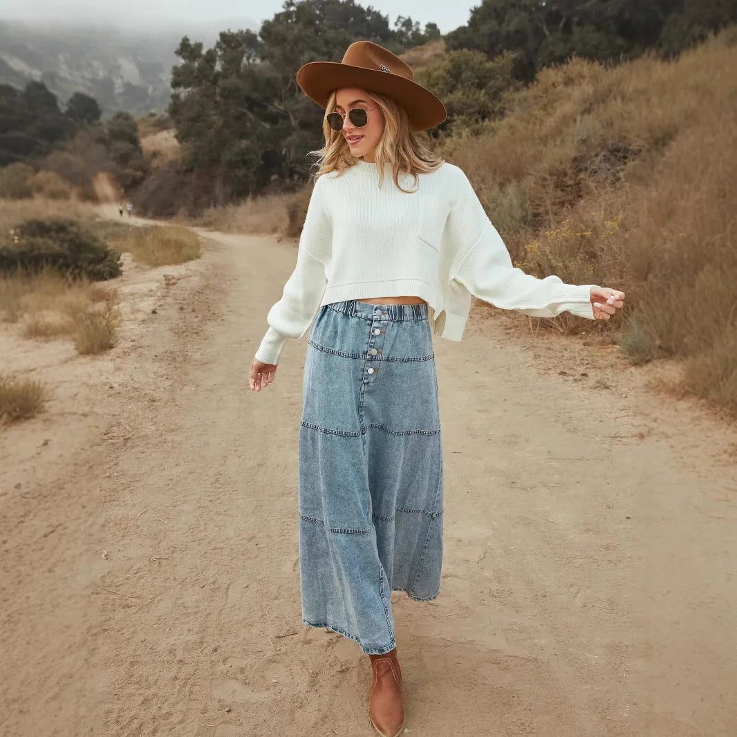 Edna | Vintage Stonewash Maxi Denim Skirt