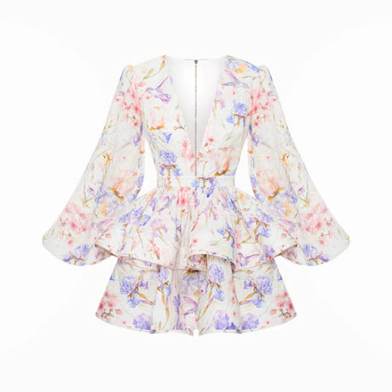 Brenda | Elegant Flounce Dress Lantern Sleeves