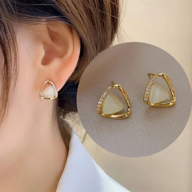 Elsie | Triangular Opal Crystal Drop Earrings