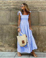 Catherine | Boho Gingham Midi Dress