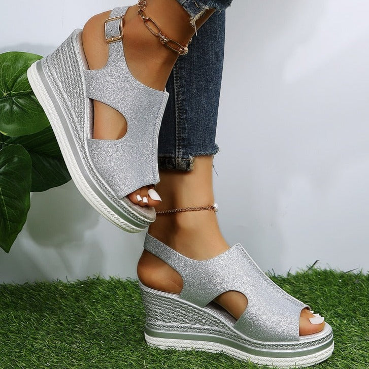 Carissa | Metallic Cut-Out Wedge Sandals