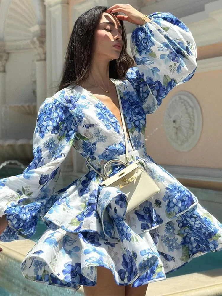 Brenda | Elegant Flounce Dress Lantern Sleeves