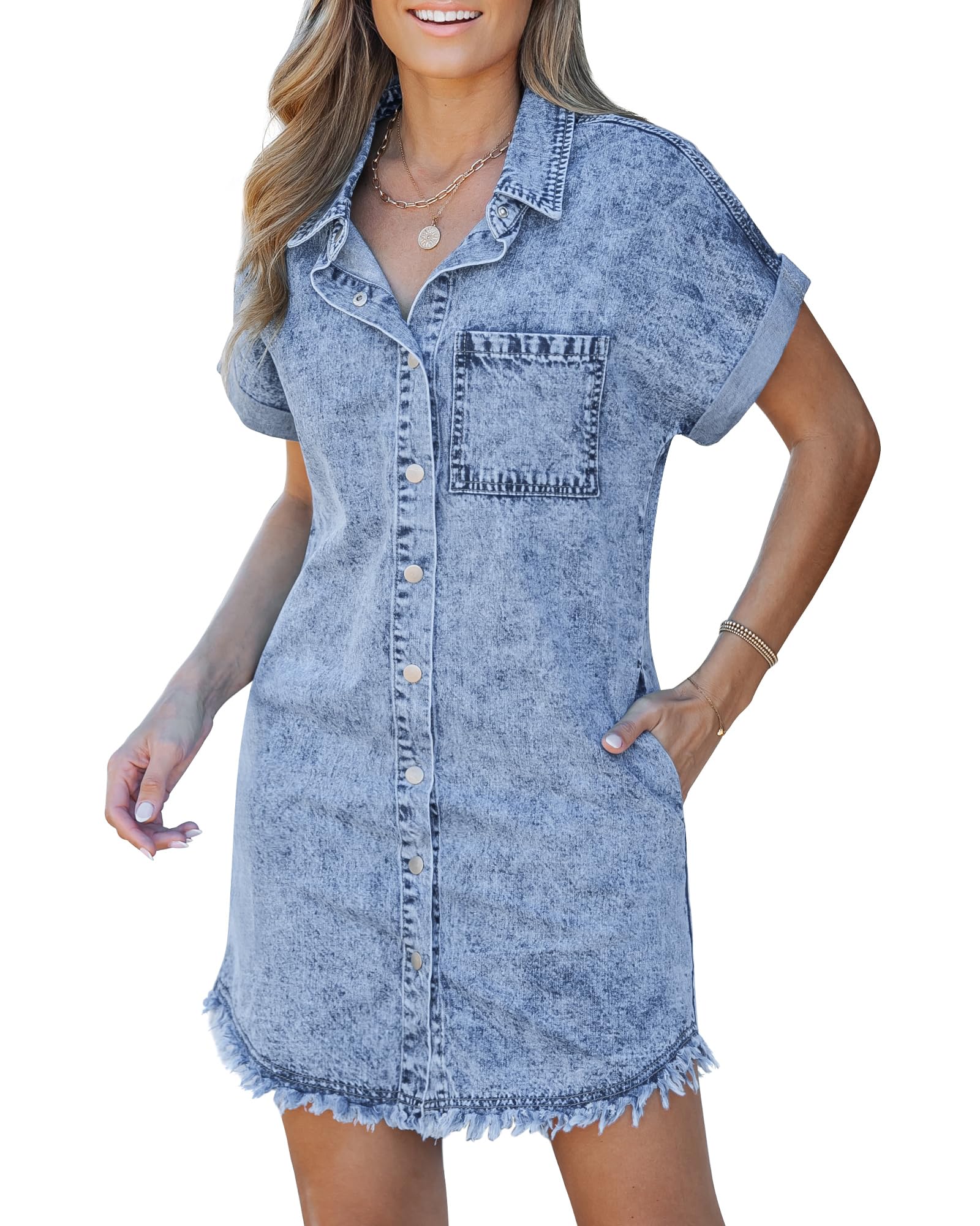 Cady | Frayed Hem Denim Shirt Dress